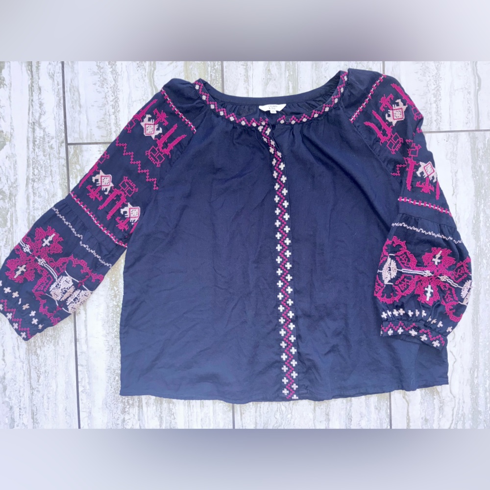 Women’s Cotton Crown & Ivy LARGE Top Blouse Embroidered Shirt like Free People